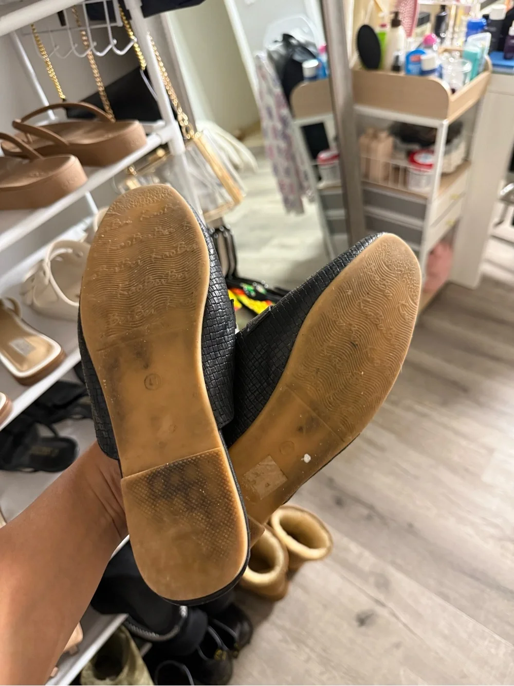 Women’s Black Slip-On Loafers with Gold Horsebit Accent